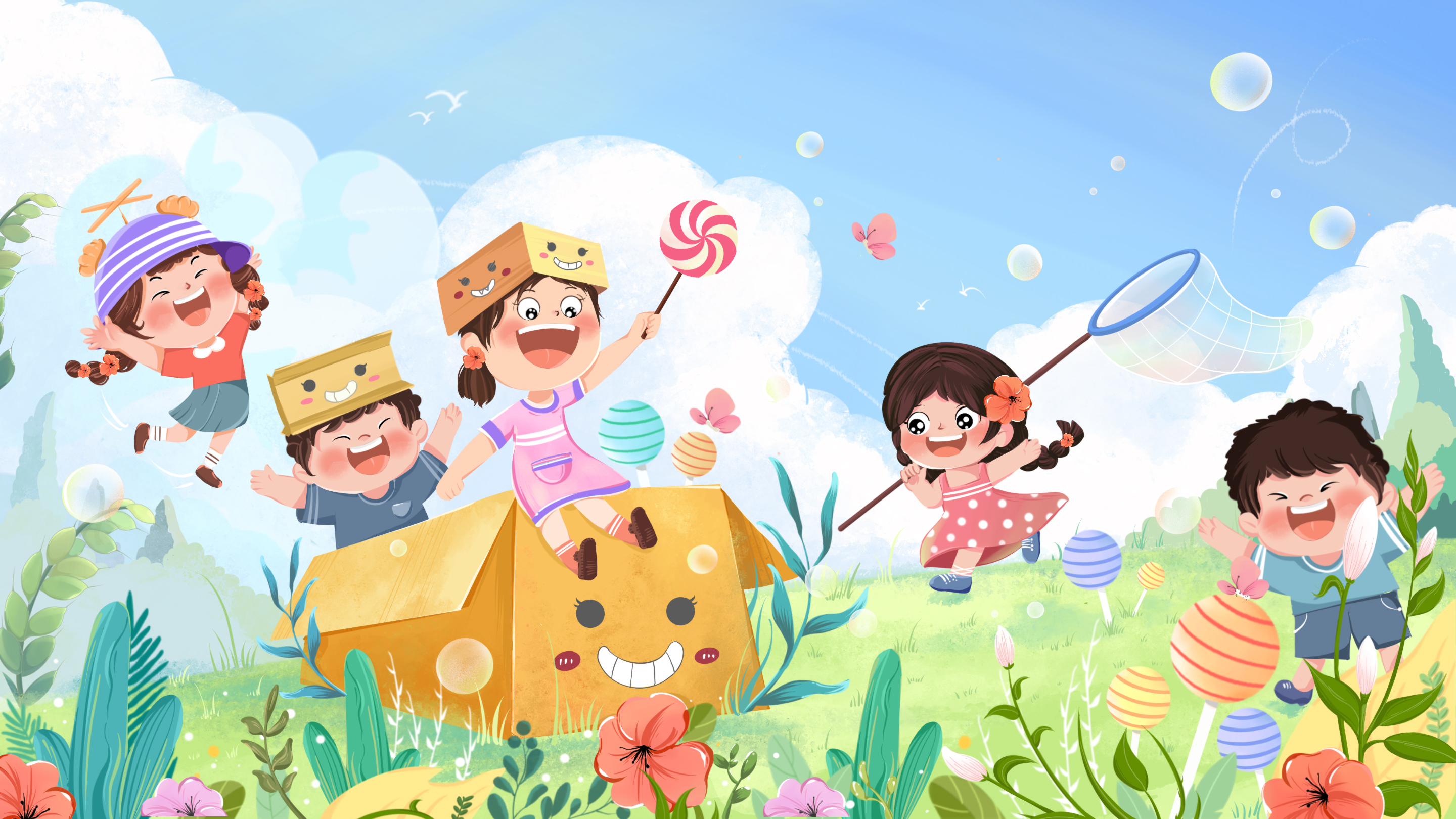 千庫(kù)網(wǎng)_六一兒童節(jié)男孩女孩草坪歡樂(lè)玩耍插畫(huà)_插畫(huà)編號(hào)132289.jpg